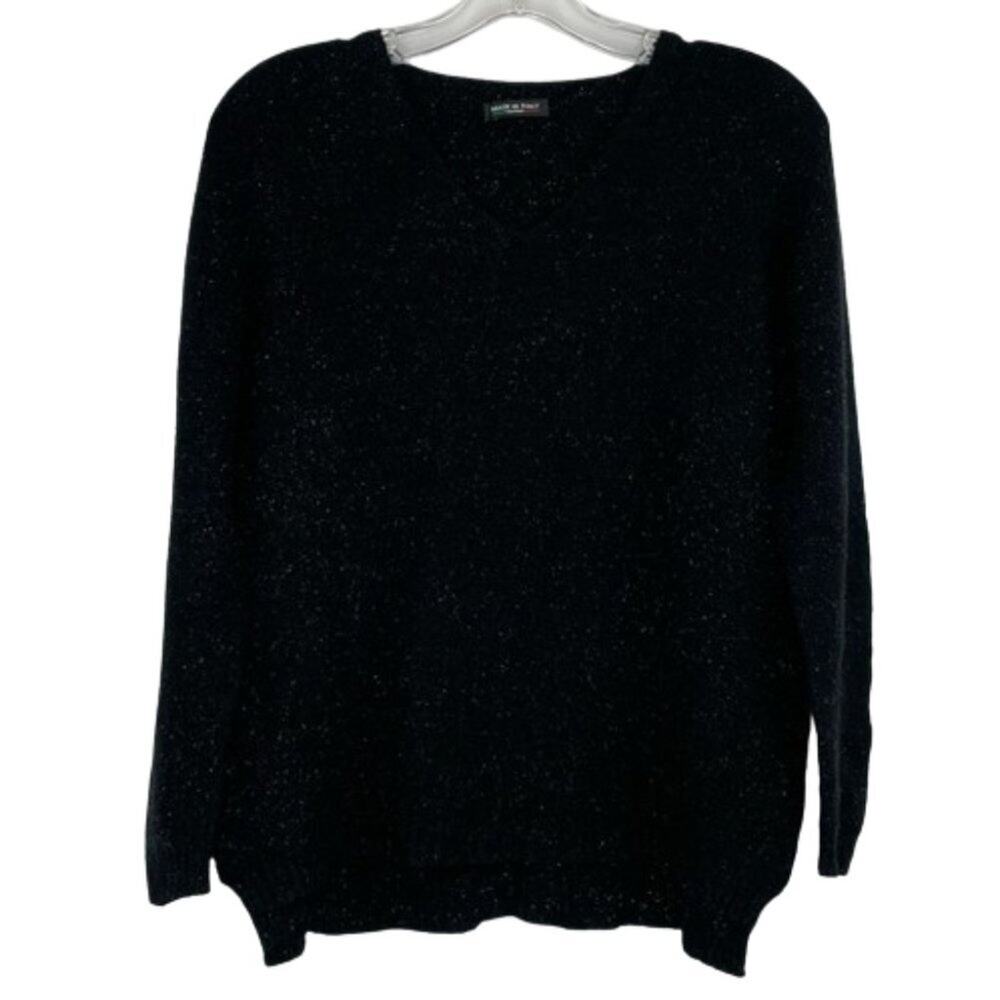 Vintage sweater Made in Italy black and sparkle V-neck sweater top no size tag
